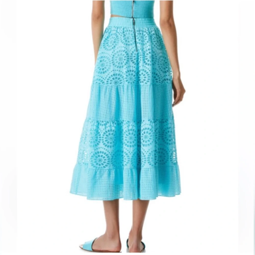 ALICE + OLIVIA Melony Sky Blue Eyelet Trim Lined Midi Skirt $560 EUC 0 - Picture 3 of 16